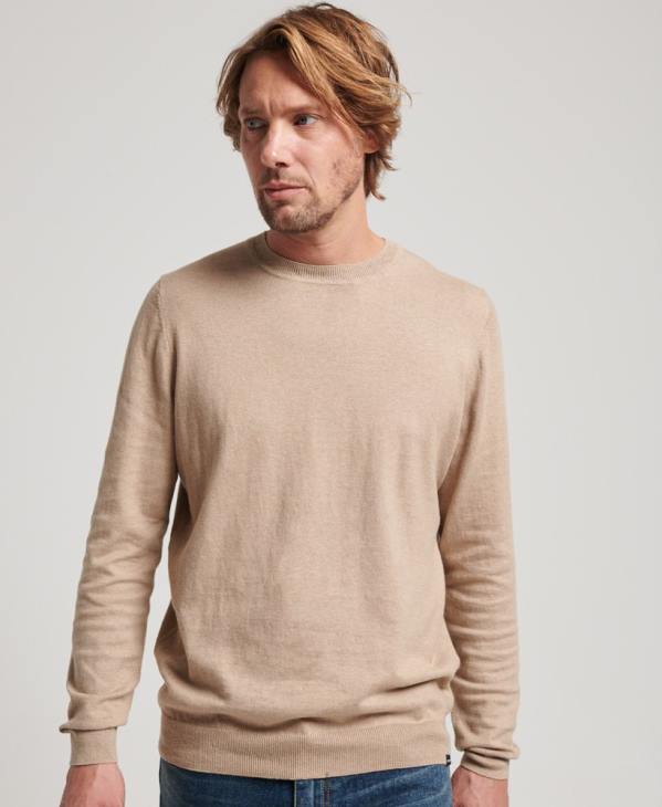 Superdry Hommes pull ras du cou en coton bio et cachemire D64Z5264 vêtements beige