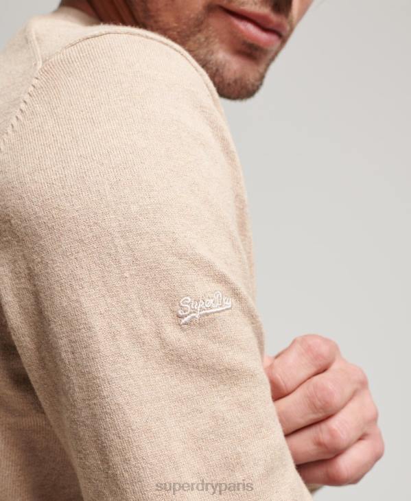 Superdry Hommes pull ras du cou en coton bio et cachemire D64Z5264 vêtements beige