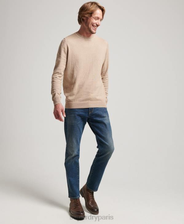 Superdry Hommes pull ras du cou en coton bio et cachemire D64Z5264 vêtements beige