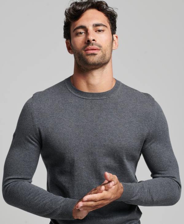 Superdry Hommes pull ras du cou en coton bio et cachemire D64Z5306 vêtements gris