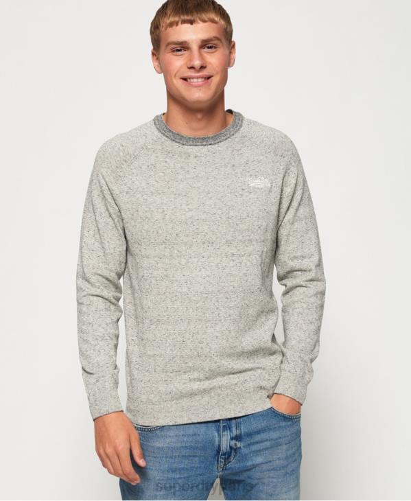 Superdry Hommes pull ras du cou en coton à étiquette orange D64Z1369 vêtements gris clair
