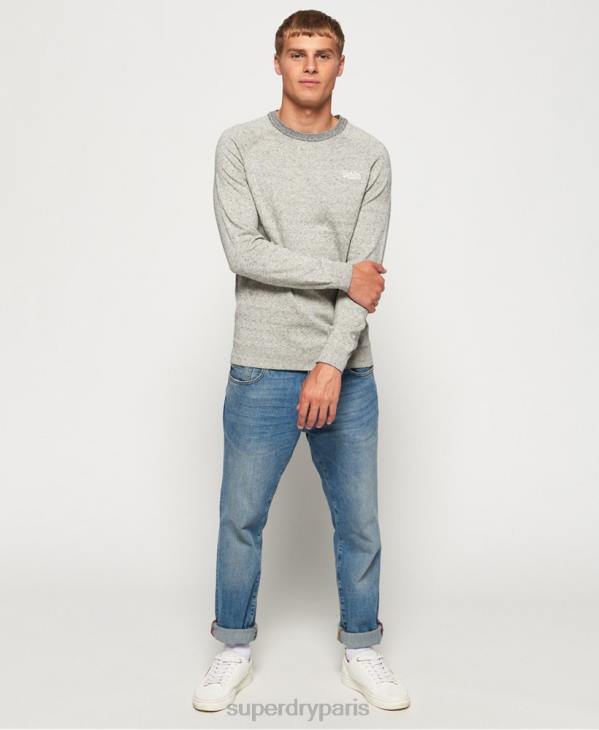 Superdry Hommes pull ras du cou en coton à étiquette orange D64Z1369 vêtements gris clair