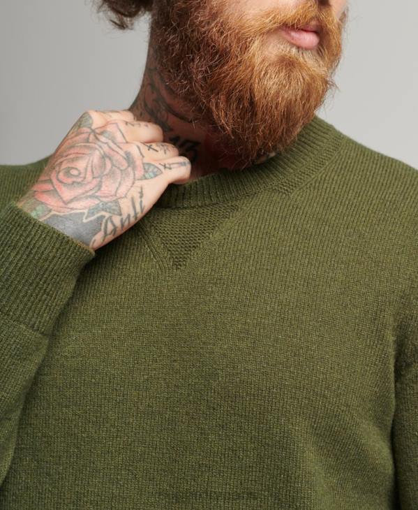 Superdry Hommes pull ras du cou en laine d'agneau D64Z1282 vêtements vert
