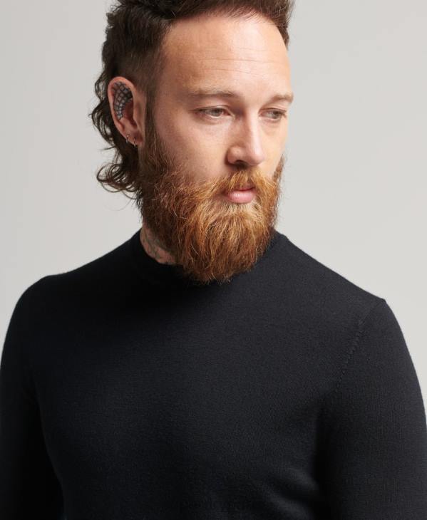 Superdry Hommes pull ras du cou en mérinos studios D64Z1286 vêtements noir