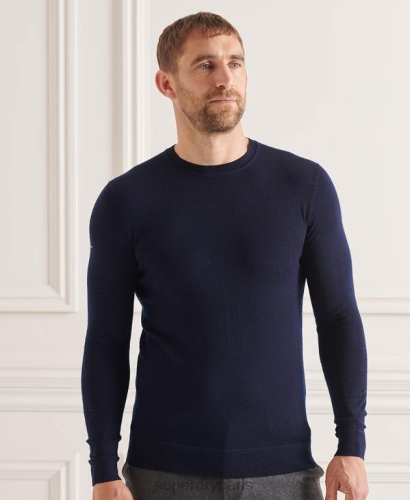 Superdry Hommes pull ras du cou en mérinos studios D64Z1308 vêtements marine