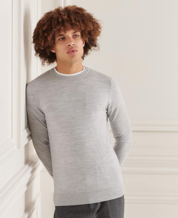 Superdry Hommes pull ras du cou en mérinos studios D64Z1333 vêtements gris clair