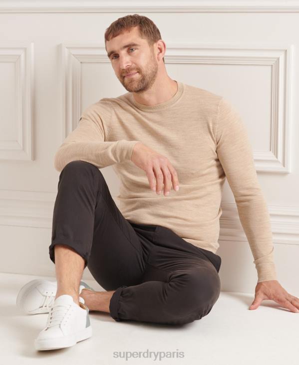 Superdry Hommes pull ras du cou en mérinos studios D64Z5297 vêtements beige