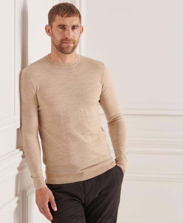 Superdry Hommes pull ras du cou en mérinos studios D64Z5297 vêtements beige