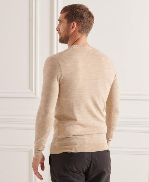 Superdry Hommes pull ras du cou en mérinos studios D64Z5297 vêtements beige