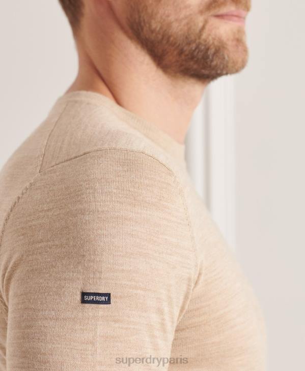 Superdry Hommes pull ras du cou en mérinos studios D64Z5297 vêtements beige