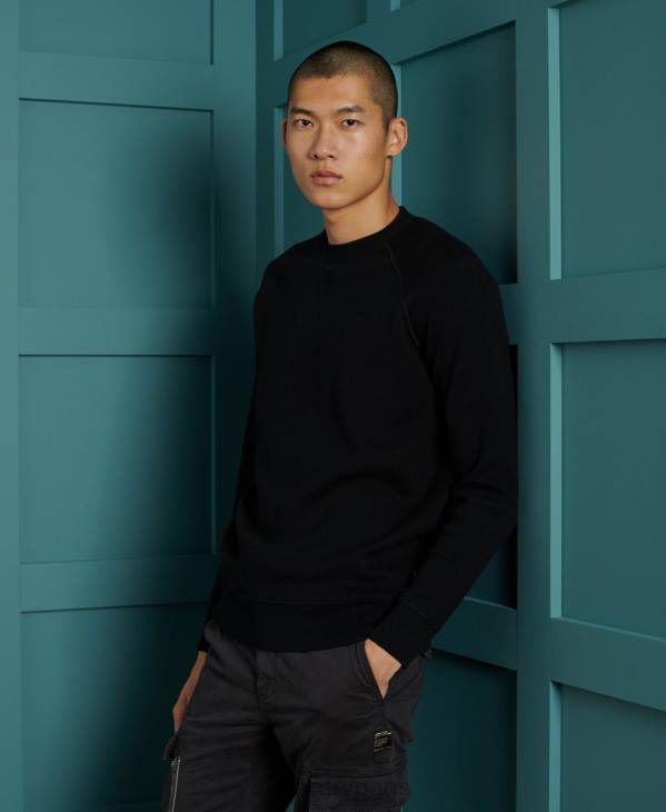 Superdry Hommes pull ras du cou essentiel en coton D64Z5291 vêtements noir