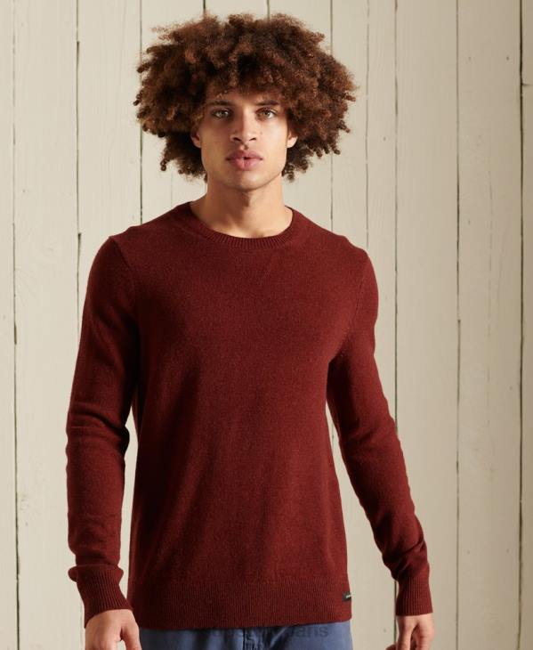 Superdry Hommes pull ras du cou léger en laine d'agneau D64Z5282 vêtements rouge