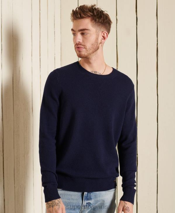 Superdry Hommes pull ras du cou léger en laine d'agneau D64Z5286 vêtements marine