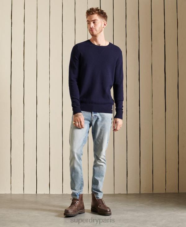 Superdry Hommes pull ras du cou léger en laine d'agneau D64Z5286 vêtements marine