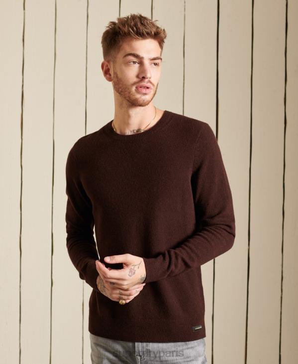 Superdry Hommes pull ras du cou léger en laine d'agneau D64Z5292 vêtements brun
