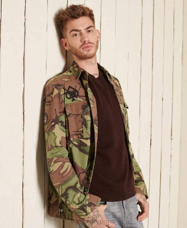 Superdry Hommes pull ras du cou léger en laine d'agneau D64Z5292 vêtements brun