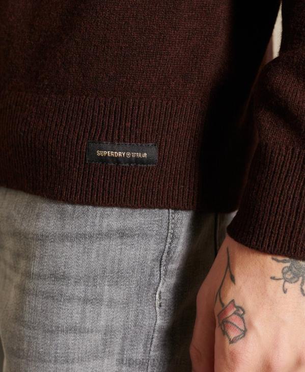 Superdry Hommes pull ras du cou léger en laine d'agneau D64Z5292 vêtements brun