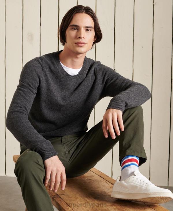 Superdry Hommes pull ras du cou léger en laine d'agneau D64Z5314 vêtements gris foncé