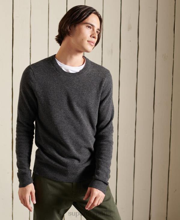Superdry Hommes pull ras du cou léger en laine d'agneau D64Z5314 vêtements gris foncé