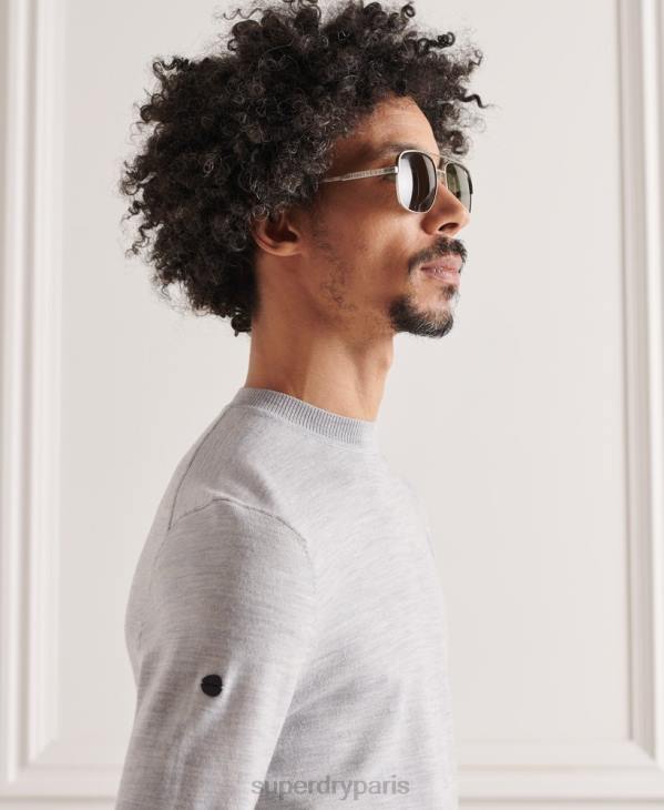 Superdry Hommes pull ras du cou léger en mérinos D64Z1329 vêtements gris clair