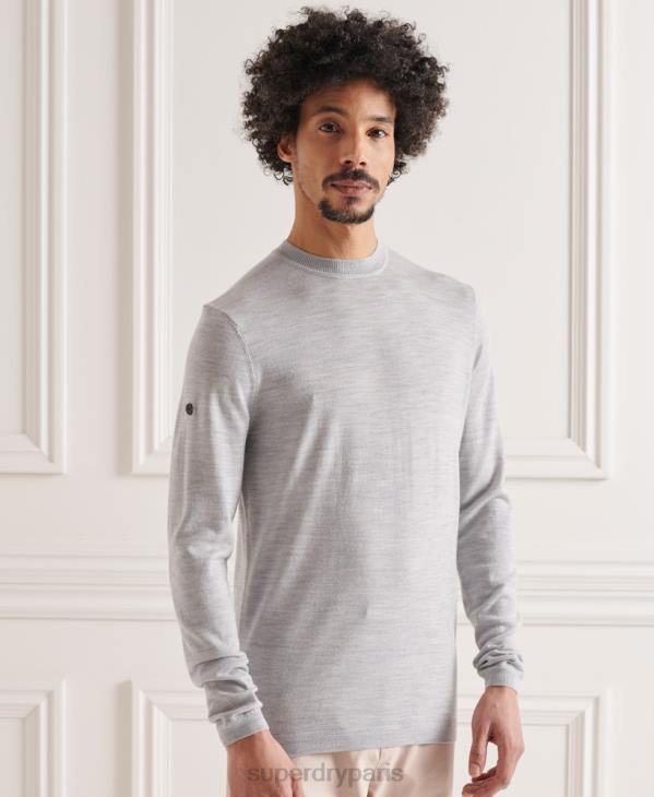 Superdry Hommes pull ras du cou léger en mérinos D64Z1329 vêtements gris clair