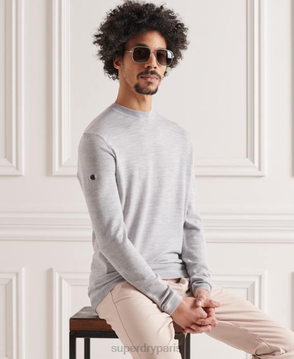Superdry Hommes pull ras du cou léger en mérinos D64Z1329 vêtements gris clair