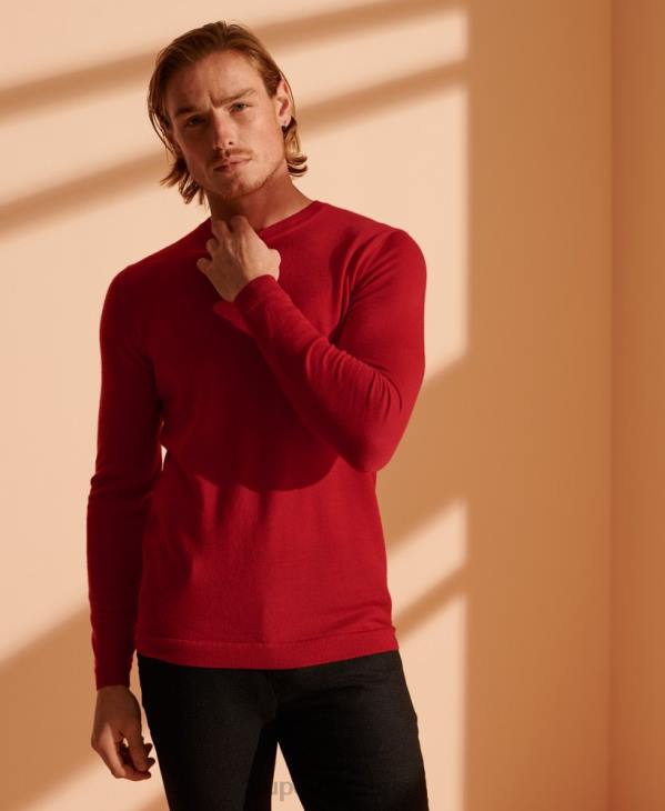 Superdry Hommes pull ras du cou léger en mérinos D64Z1341 vêtements rouge