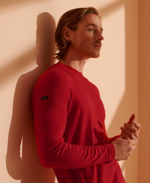 Superdry Hommes pull ras du cou léger en mérinos D64Z1341 vêtements rouge