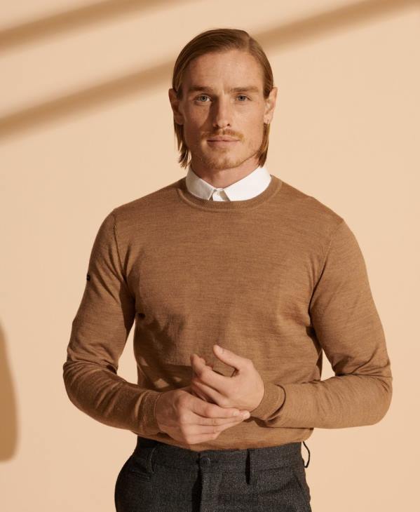 Superdry Hommes pull ras du cou léger en mérinos D64Z5334 vêtements beige