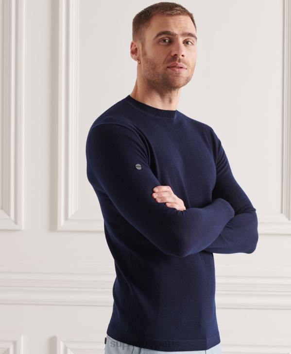 Superdry Hommes pull ras du cou léger en mérinos D64Z5342 vêtements marine