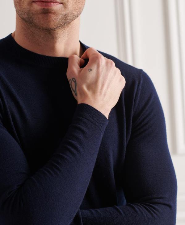 Superdry Hommes pull ras du cou léger en mérinos D64Z5342 vêtements marine