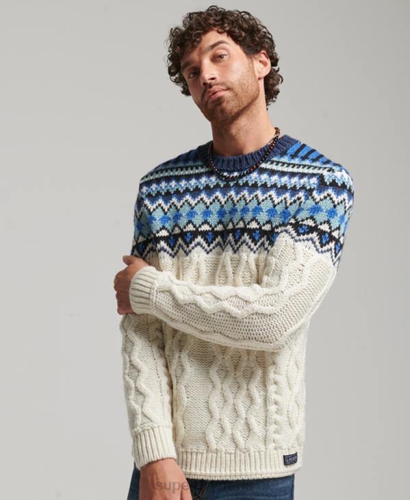 Superdry Hommes pull ras du cou à motif jacquard D64Z5244 vêtements crème
