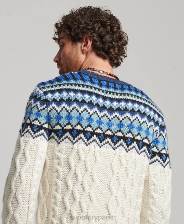 Superdry Hommes pull ras du cou à motif jacquard D64Z5244 vêtements crème