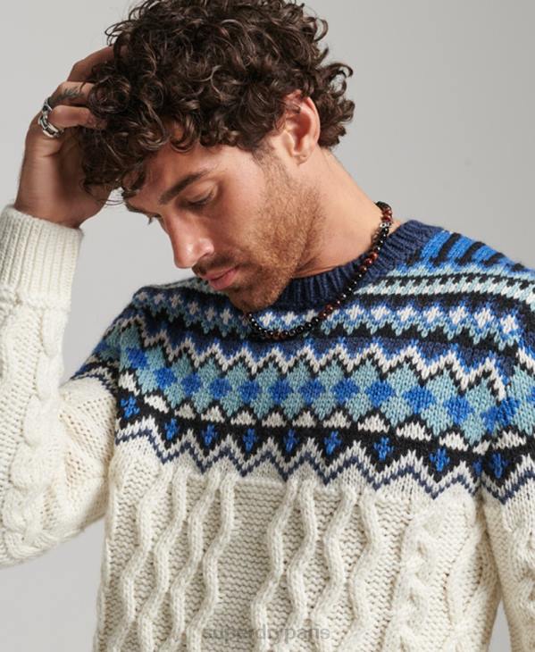Superdry Hommes pull ras du cou à motif jacquard D64Z5244 vêtements crème