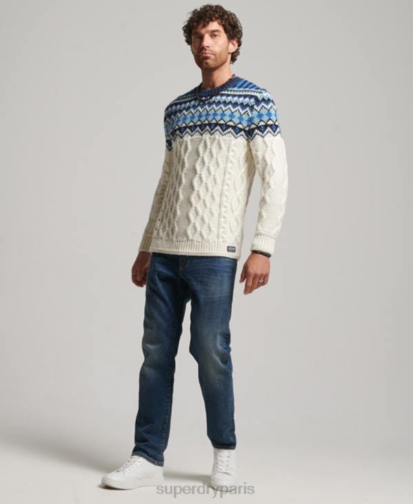 Superdry Hommes pull ras du cou à motif jacquard D64Z5244 vêtements crème