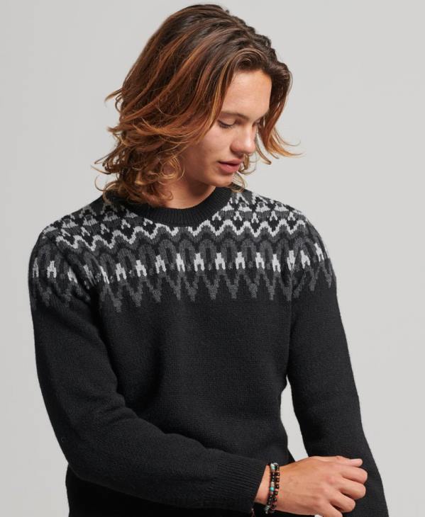 Superdry Hommes pull ras du cou à motif jacquard D64Z5246 vêtements noir