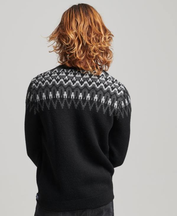 Superdry Hommes pull ras du cou à motif jacquard D64Z5246 vêtements noir