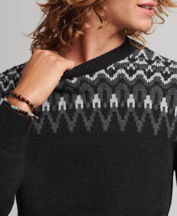 Superdry Hommes pull ras du cou à motif jacquard D64Z5246 vêtements noir
