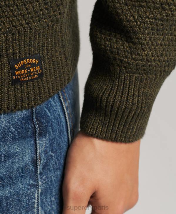 Superdry Hommes pull ras du cou texturé D64Z5332 vêtements vert