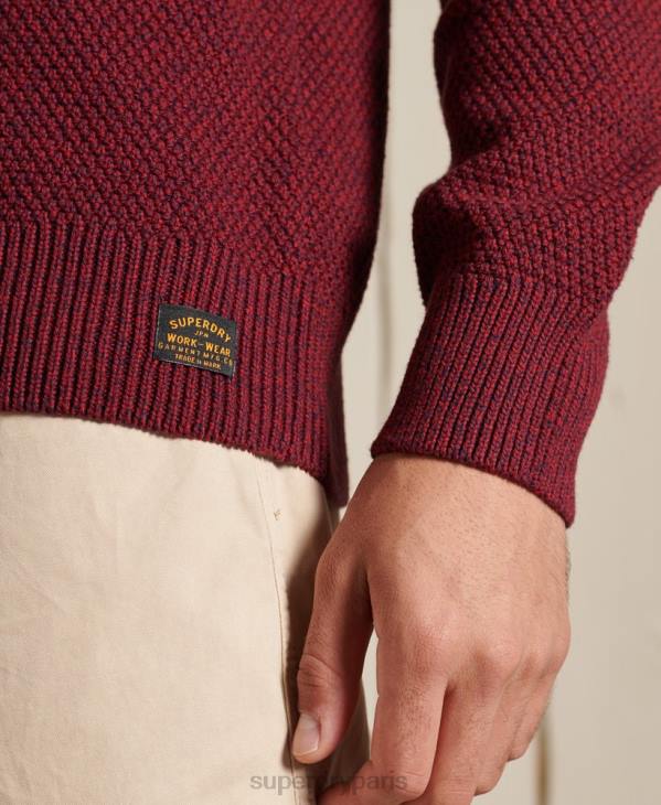 Superdry Hommes pull ras du cou texturé D64Z5343 vêtements rouge