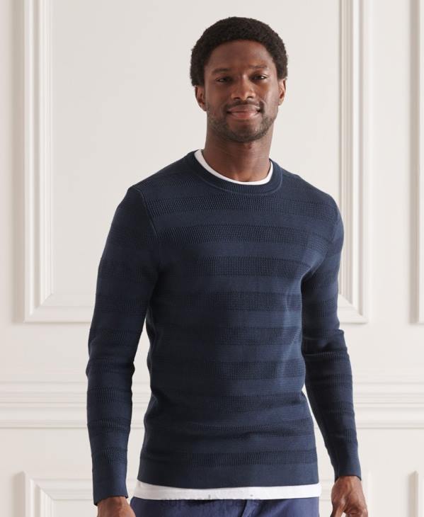 Superdry Hommes pull ras du cou texturé supima D64Z1356 vêtements marine