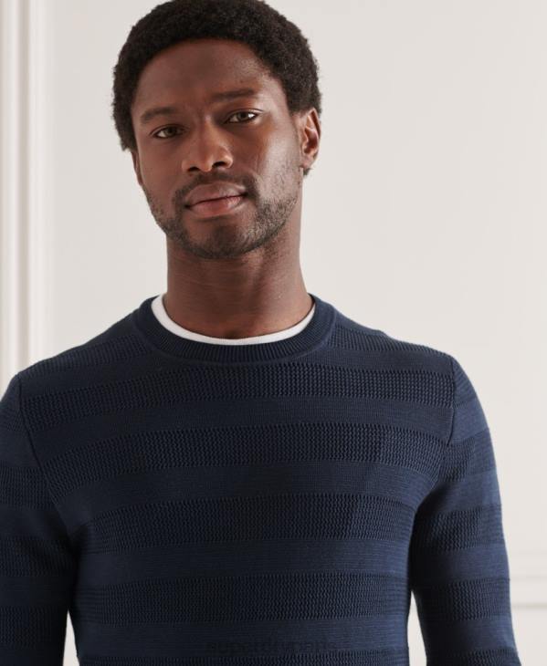 Superdry Hommes pull ras du cou texturé supima D64Z1356 vêtements marine