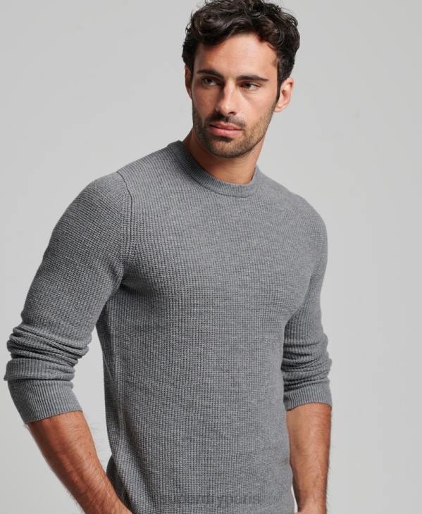 Superdry Hommes pull ras du cou texturé vintage D64Z1236 vêtements gris