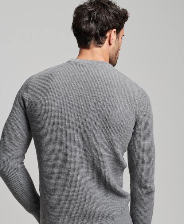 Superdry Hommes pull ras du cou texturé vintage D64Z1236 vêtements gris