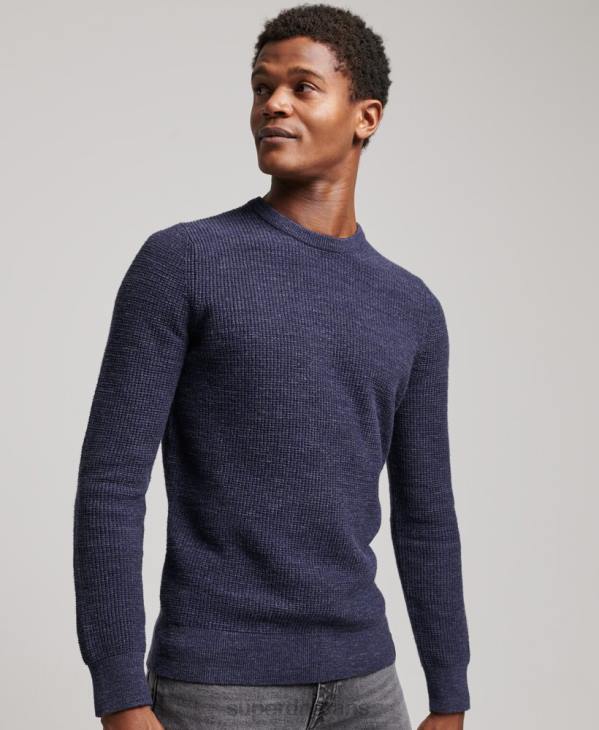 Superdry Hommes pull ras du cou texturé vintage D64Z1249 vêtements marine