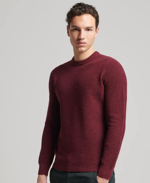 Superdry Hommes pull ras du cou texturé vintage D64Z1251 vêtements rouge