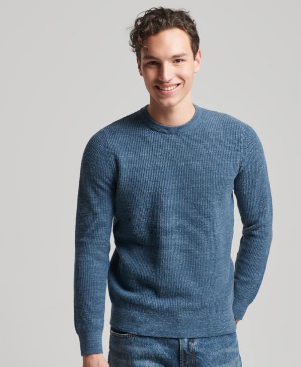 Superdry Hommes pull ras du cou texturé vintage D64Z1253 vêtements bleu
