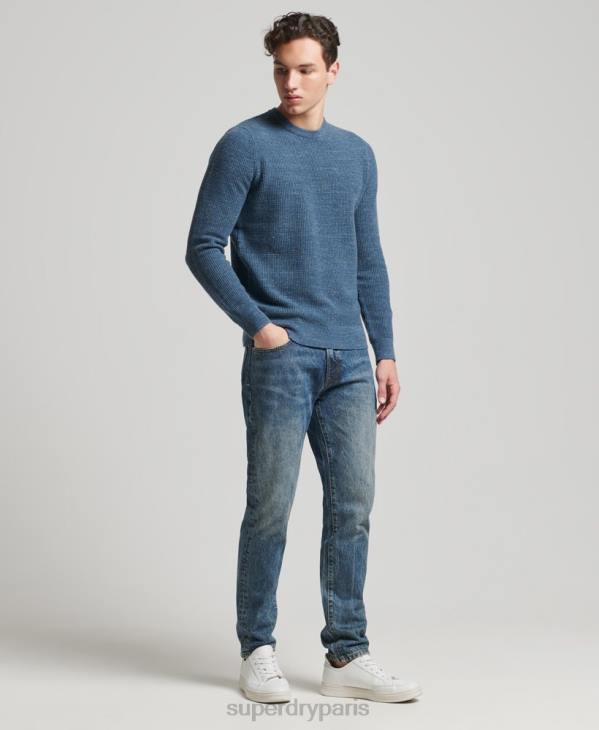Superdry Hommes pull ras du cou texturé vintage D64Z1253 vêtements bleu