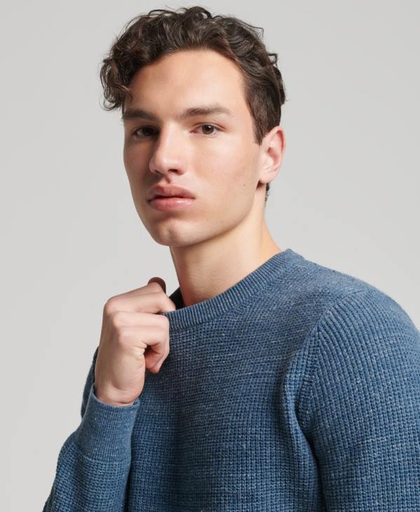 Superdry Hommes pull ras du cou texturé vintage D64Z1253 vêtements bleu