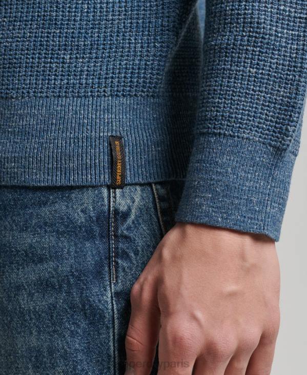 Superdry Hommes pull ras du cou texturé vintage D64Z1253 vêtements bleu